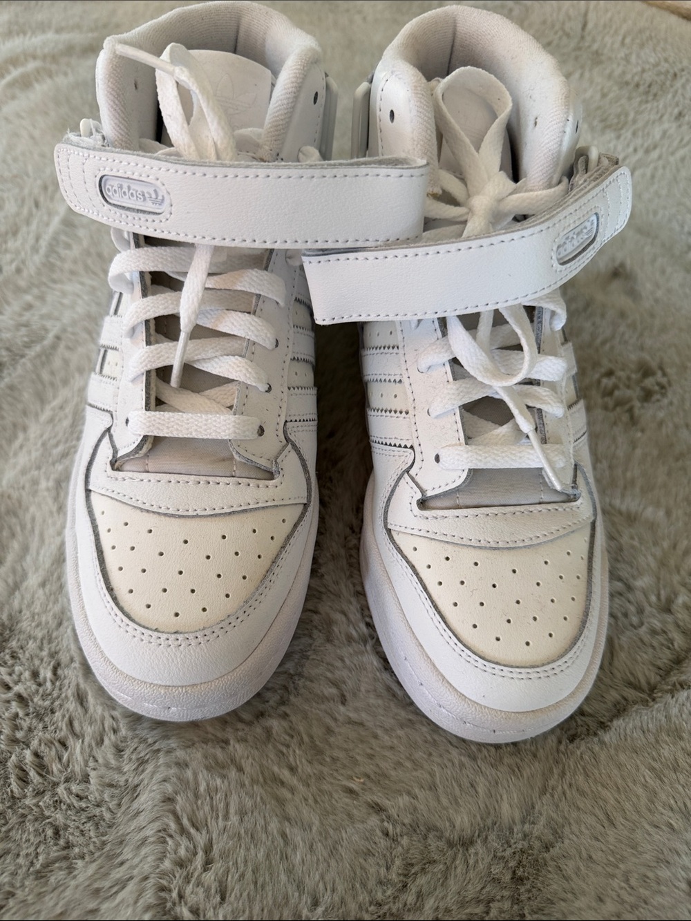 Adidas Juniors White High-Top Strap Sneakers